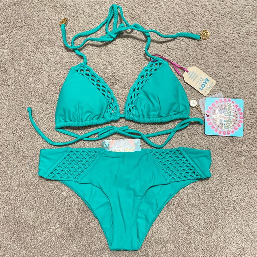 Luli Fama Let’s Be Mermaids Crochet Loops Triangle Top and Bottom Size S/XS